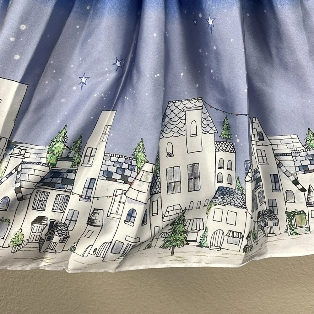 NWT Pippa & Julie Camilla Starry Night Whimsical Townscape Houses Dress Girls 5